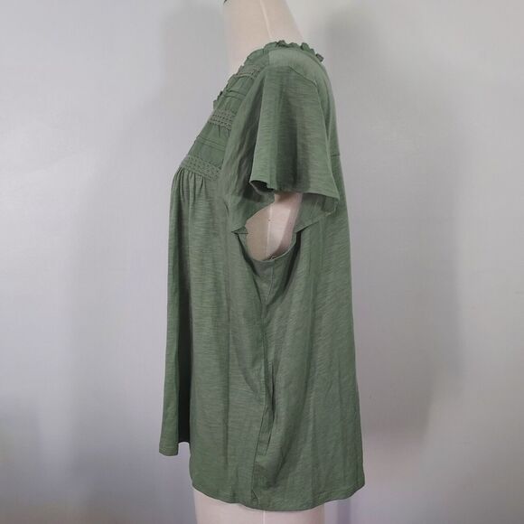 Ella Moss Shirt Top Size XXL Flowy Stretch Lace Trim Cap Sleeve Green Keyhole - Picture 6 of 13